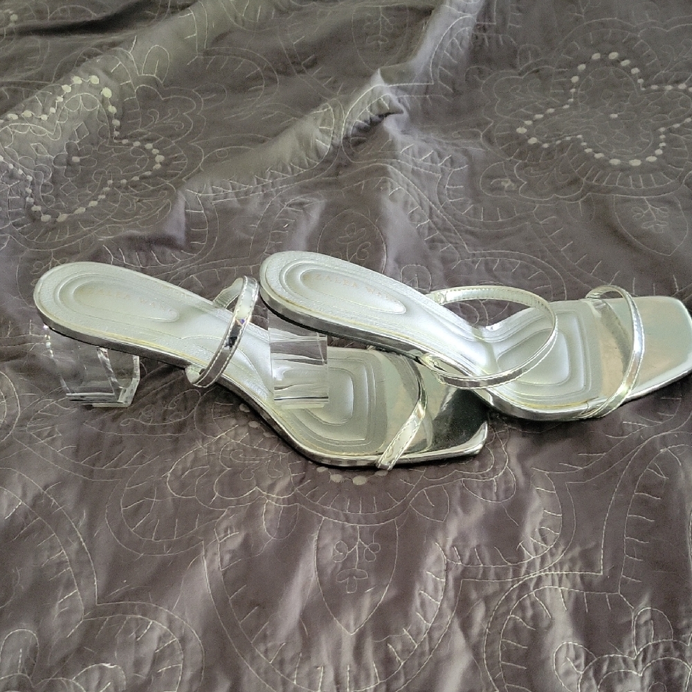 Groovy Clear Strappy Silver Heeled Sandals for Women